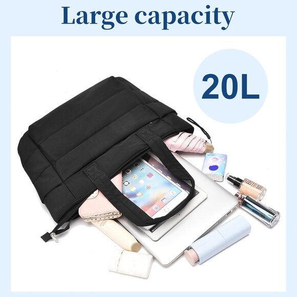 Women’s Quilted Puffer Tote Lightweight Shoulder Bag for Travel and Work - Picture 4 of 9